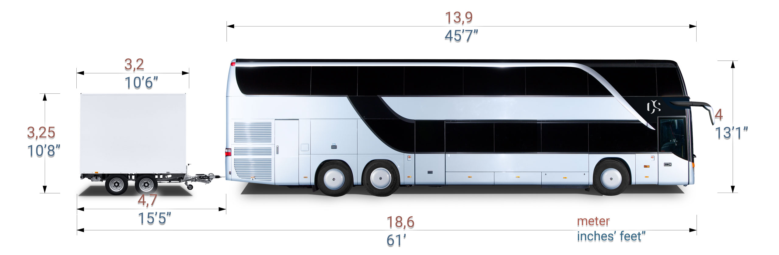 average tour bus dimensions